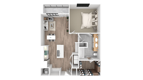 a floor plan of a bedroom with a bathroom and a living room